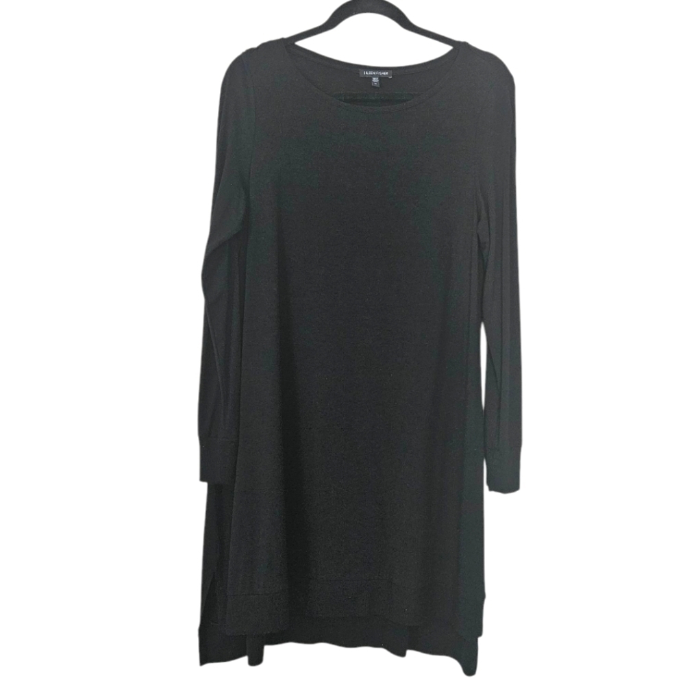 Eileen Fisher Black Long Sleeve Jersey Tunic/Long Sweatshirt Size M